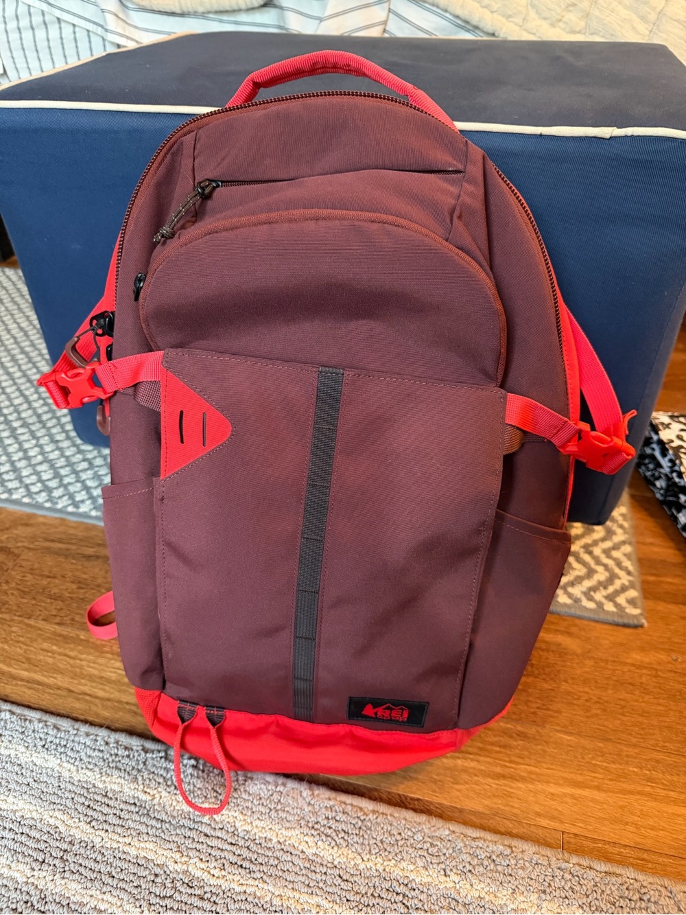REI Burgundy Backpack with Red Trim